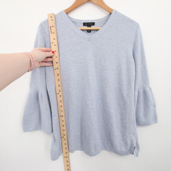 H by Halston Sweater Top Blue V Neck Bell Sleeve 3/4 Sleeve Blouse Casual Size M - Picture 4 of 11